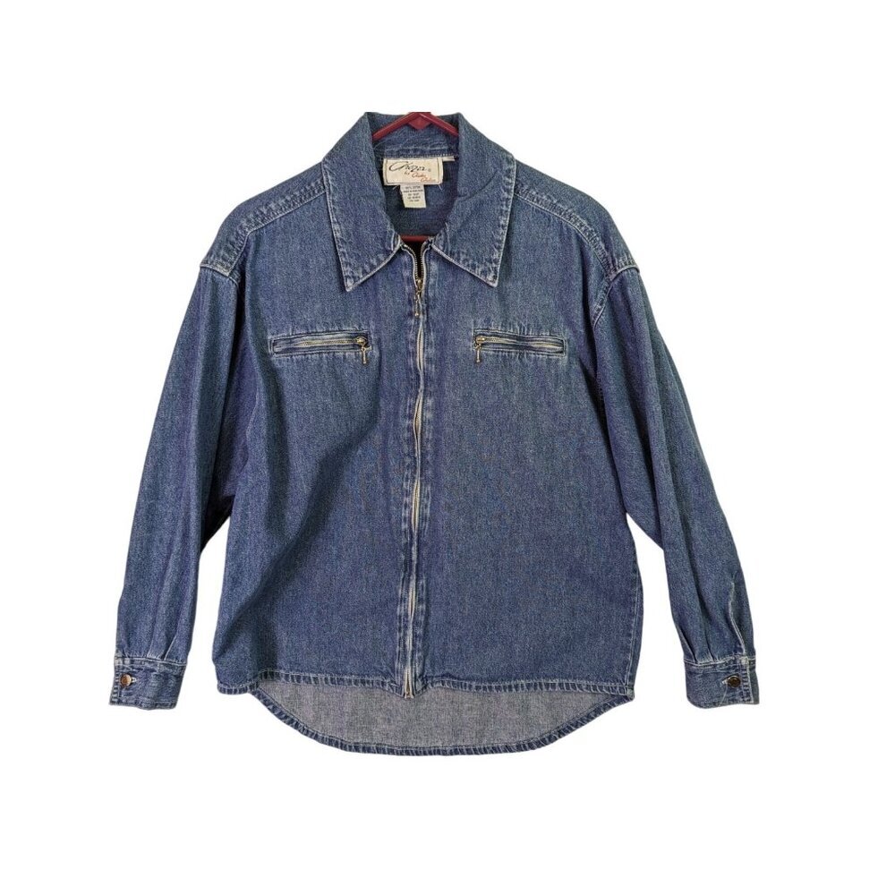 Chazzz by Charles Ghailian Jacket Womens size M Blue Zip Front Denim Vintage